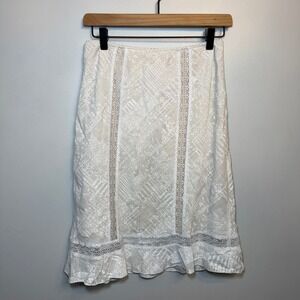 Women's Vintage Cream Lace Patchwork Midi Skirt Size Medium